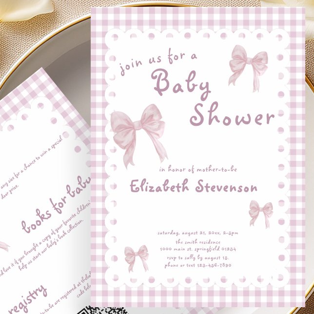 Invitación de baby shower de doble cara de gingham (Subido por el creador)