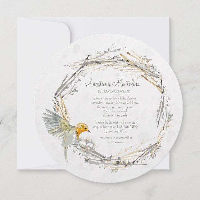 Invitación de Baby Shower de doble nido (Anverso)