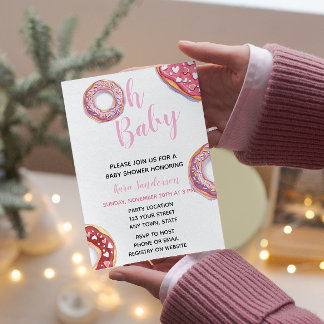 Invitación de Baby Shower de donut rosado