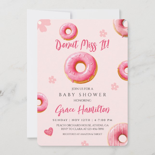 Invitación de Baby Shower de donut rosado para Chi (Anverso)