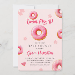 Invitación de Baby Shower de donut rosado para Chi