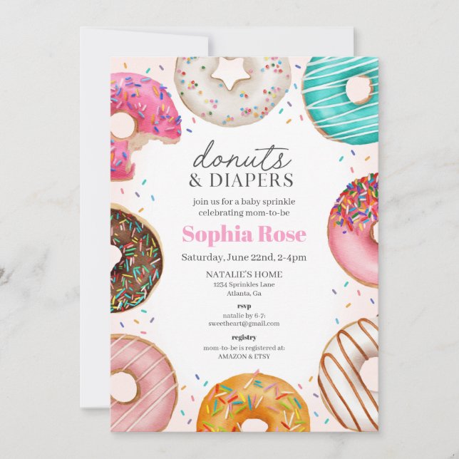 Invitación de Baby Shower de Donut rotos para Chic (Anverso)