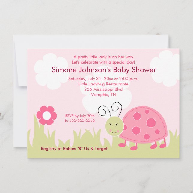 Invitación de Baby Shower de Dottie Ladybug Chica  (Anverso)