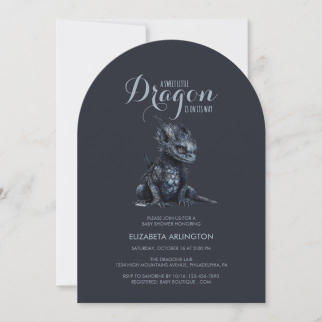 Invitación de Baby Shower de Dragón Cute Gótico (Anverso)