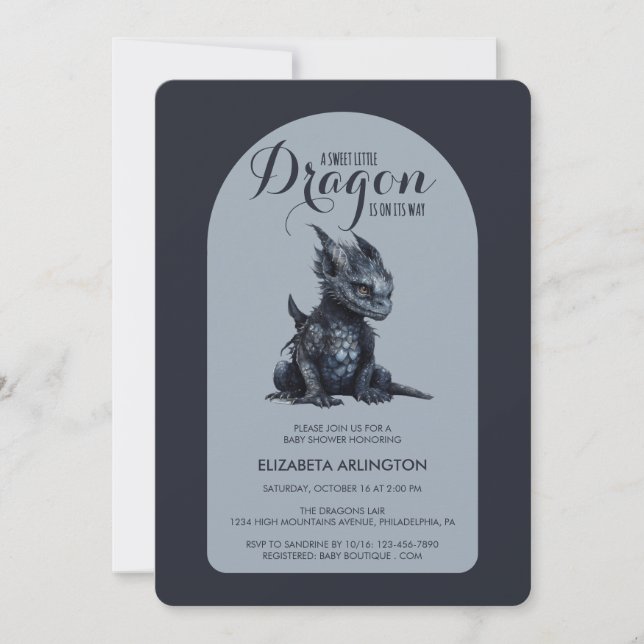 Invitación de Baby Shower de Dragón Oscuro Gótico (Anverso)
