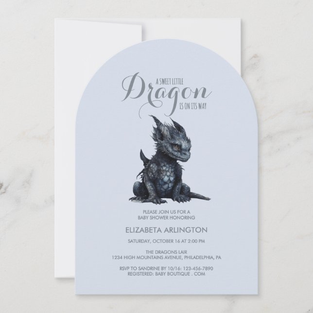 Invitación de Baby Shower de Dragón Oscuro Gótico (Anverso)