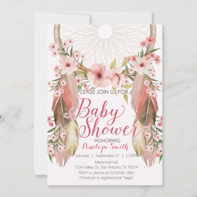 Invitación de Baby Shower de Dreamcatcher Floral R (Anverso)