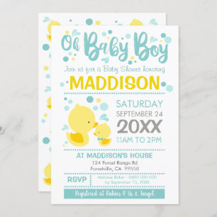 Invitación de Baby Shower de Duck de caucho Ducky