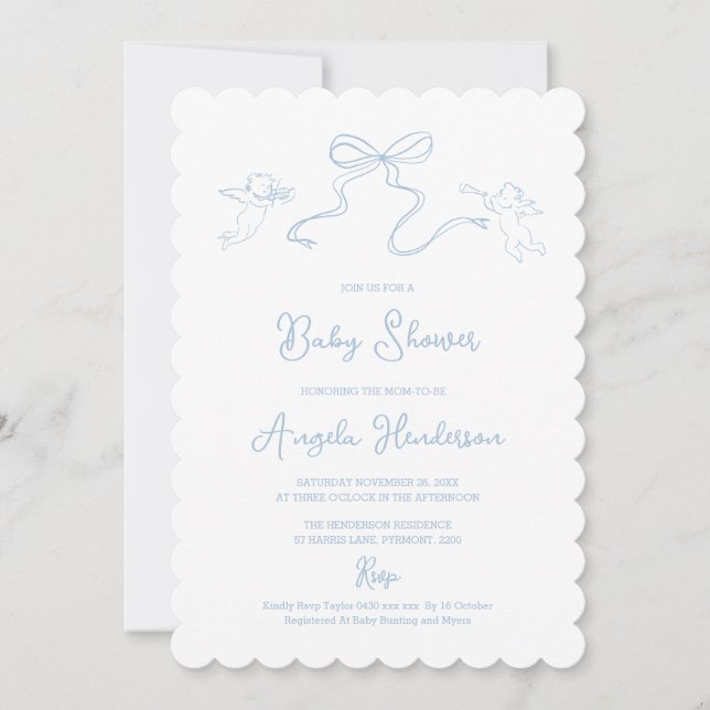 Invitación de Baby Shower de Dusty Blue Hand (Anverso)