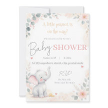 Invitación de Baby Shower de Elefante al Acuarela
