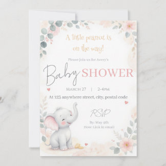 Invitación de Baby Shower de Elefante al Acuarela