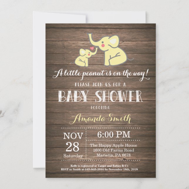 Invitación de Baby Shower de Elefante Amarillo Rús (Anverso)