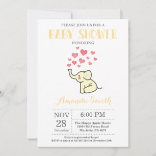 Invitación de Baby Shower de Elefante Amarillo y G