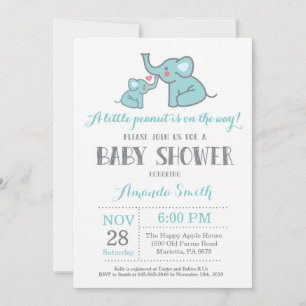 Invitación de Baby Shower de Elefante Aqua y Gris