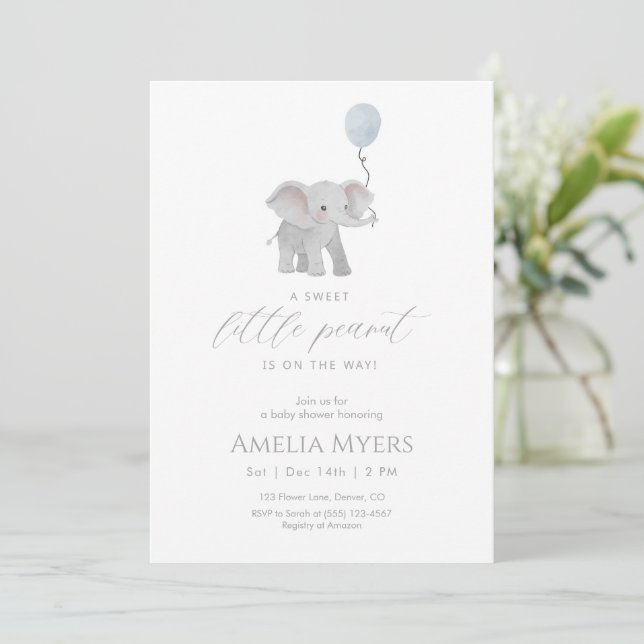 Invitación de Baby Shower de Elefante Azul (Anverso de pie)