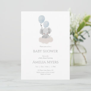 Invitación de Baby Shower de Elefante Azul en la N