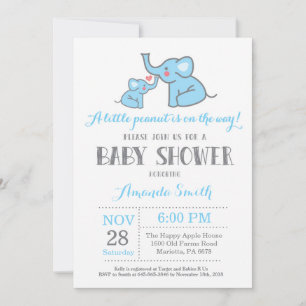 Invitación de Baby Shower de Elefante Azul y Gris
