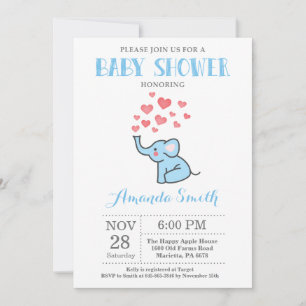 Invitación de Baby Shower de Elefante Azul y Gris