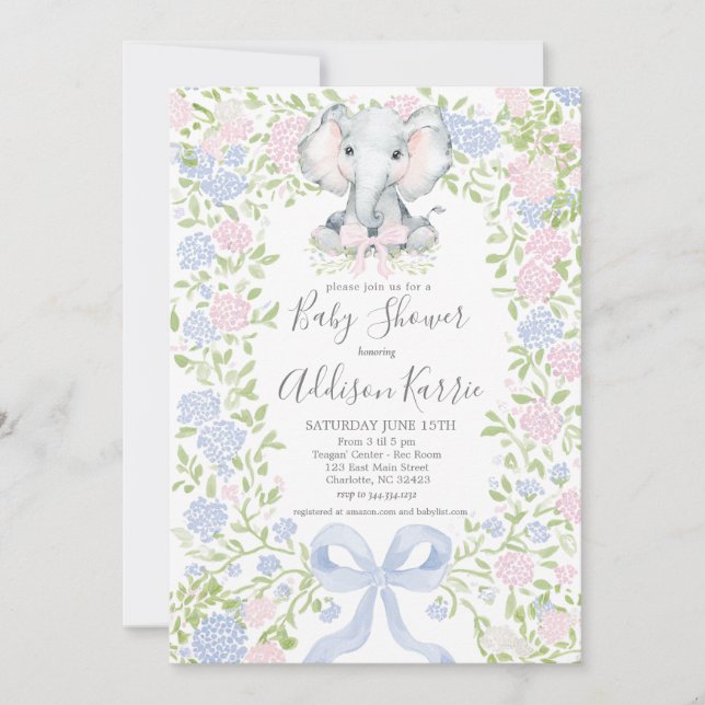 invitación de baby shower de elefante bebé (Anverso)