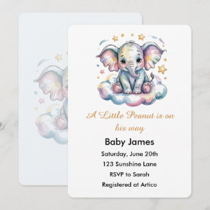Invitación de Baby Shower de Elefante Bebé Acuarel