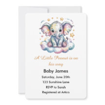 Invitación de Baby Shower de Elefante Bebé Acuarel