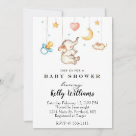 Invitación de baby shower de elefante bebé lindo