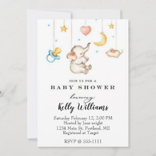 Invitación de baby shower de elefante bebé lindo
