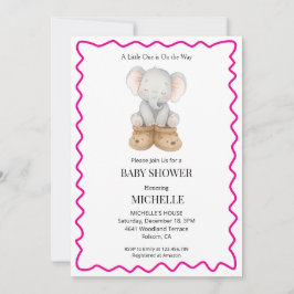 Invitación de baby shower de elefante bebé rosa li