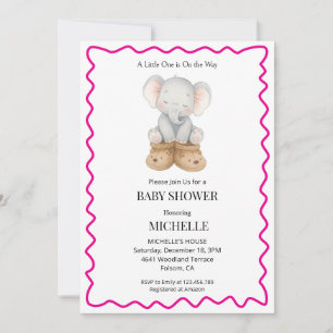 Invitación de baby shower de elefante bebé rosa li