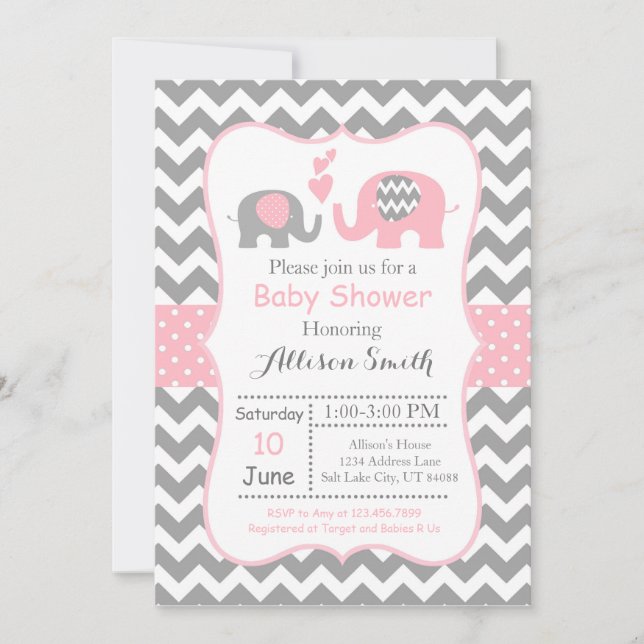 Invitación de Baby Shower de Elefante, Chevron (Anverso)