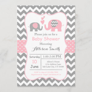 Invitación de Baby Shower de Elefante, Chevron