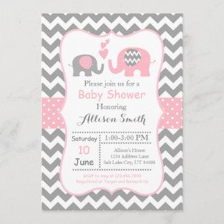 Invitación de Baby Shower de Elefante, Chevron