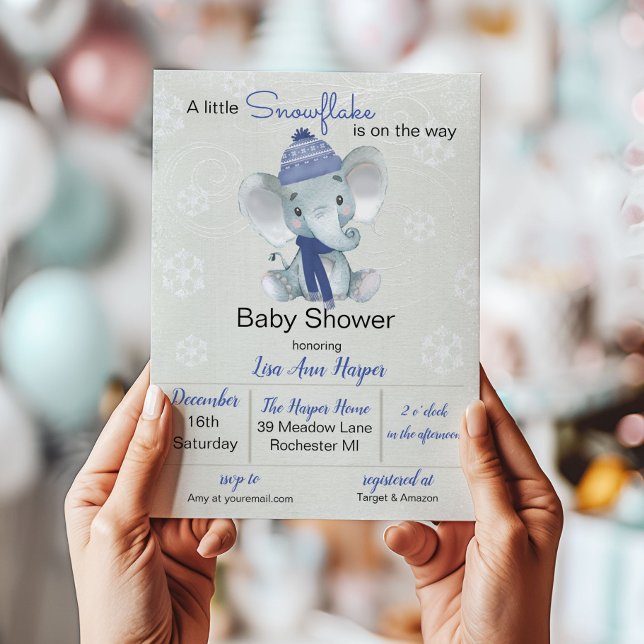 Invitación de Baby Shower de Elefante de Invierno (Subido por el creador)