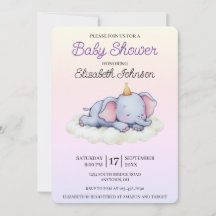 Invitación de Baby Shower de Elefante Dormido Ador