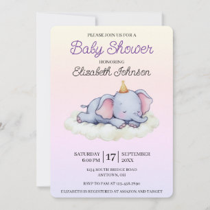 Invitación de Baby Shower de Elefante Dormido Ador
