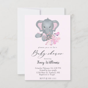 Invitación de baby shower de elefante en acuarela 