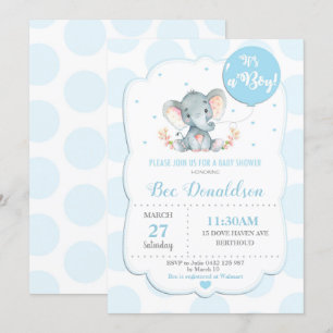 Invitación de Baby Shower de Elefante Niño con Lun