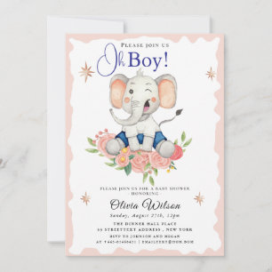 Invitación de Baby Shower de Elefante Oh Boy