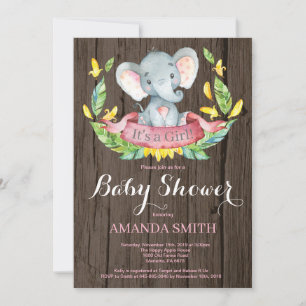 Invitación de Baby Shower de Elefante para Niña Rú