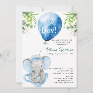 Invitación de Baby Shower de Elefante para Niño –