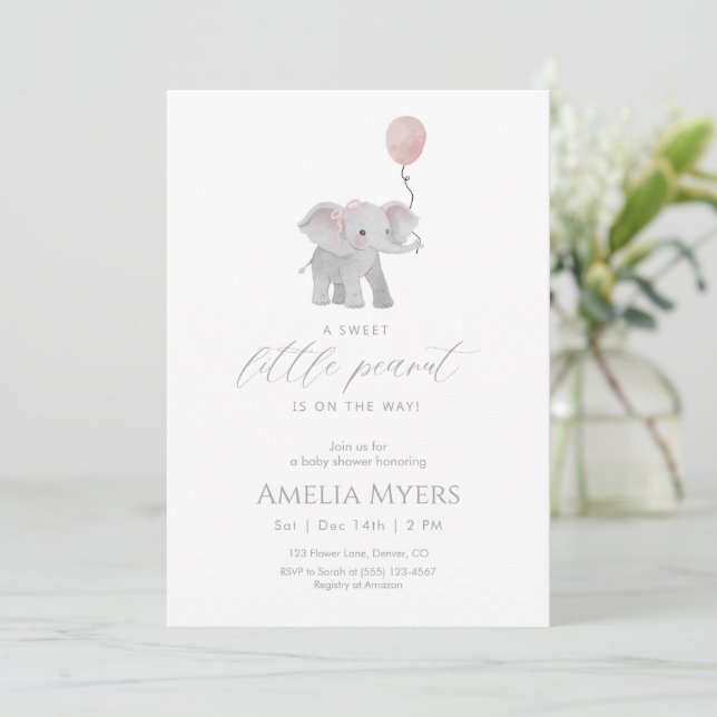 Invitación de Baby Shower de Elefante Rosa (Anverso de pie)