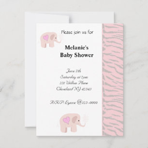 Invitación de Baby Shower de Elefante Rosa Suave