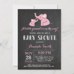 Invitación de Baby Shower de Elefante Rosa y Gris