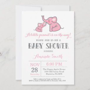 Invitación de Baby Shower de Elefante Rosa y Gris