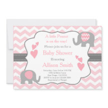 Invitación de Baby Shower de Elefante Rosa y Gris