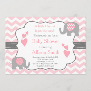 Invitación de Baby Shower de Elefante Rosa y Gris