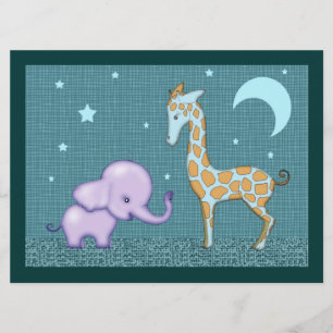 Invitación de Baby Shower de Elefante y Jirafa Saf