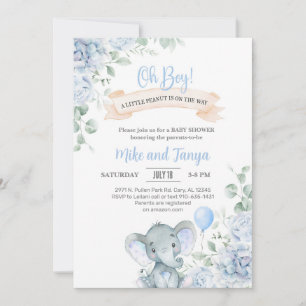 Invitación de Baby Shower de elefante y niño con g