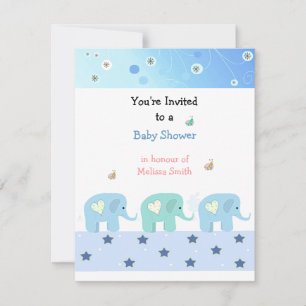 Invitación de Baby Shower de Elefantes Azules