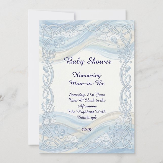 Invitación de Baby Shower de Encaje Azul (Anverso)
